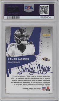Lamar Jackson from the 2024 Donruss Optic set featuring a Gold parallel graded by PSA and given an overall grade of 10.