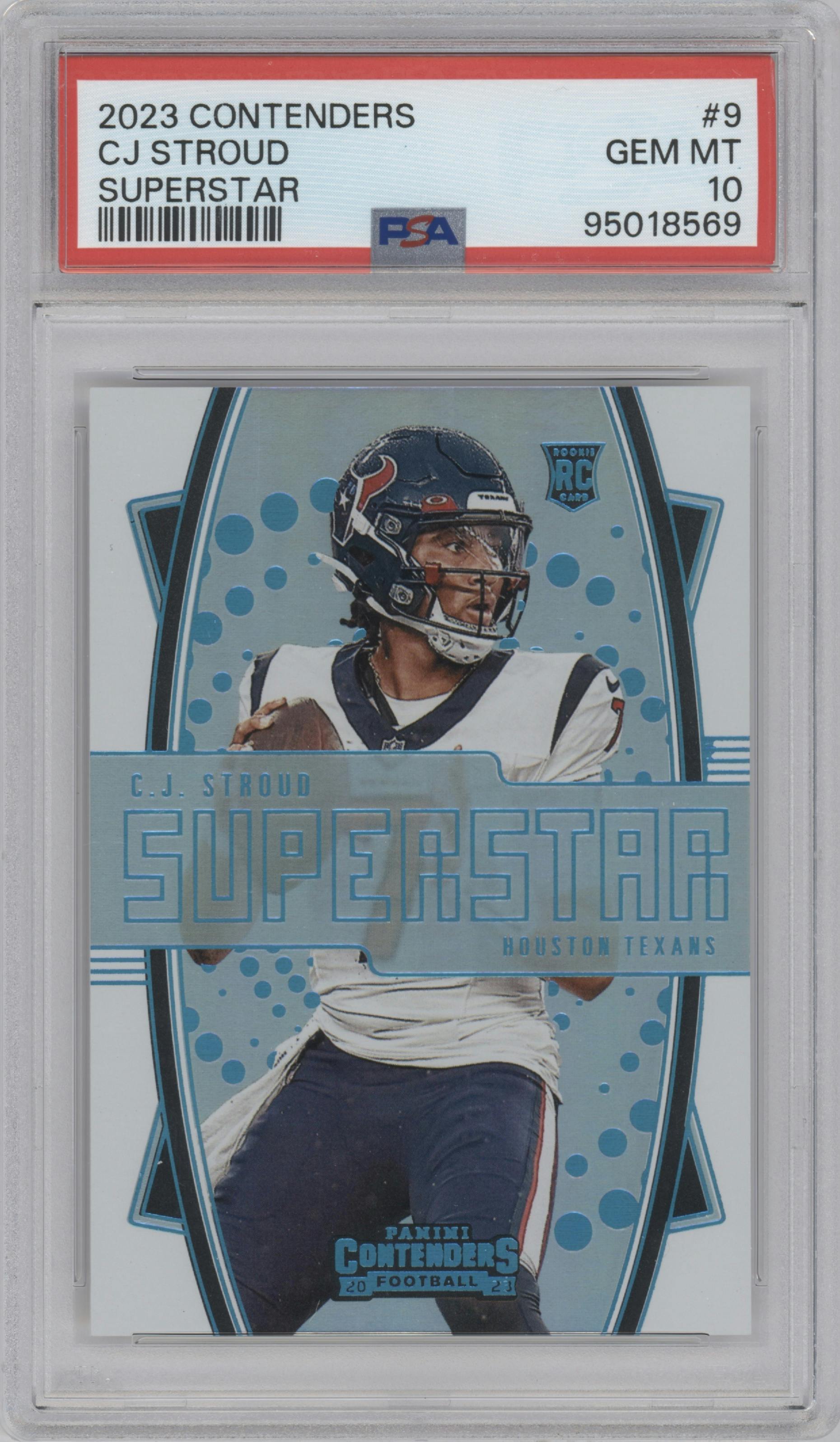 C.J. Stroud from the 2023 Panini Contenders set graded by PSA and given an overall grade of 10.