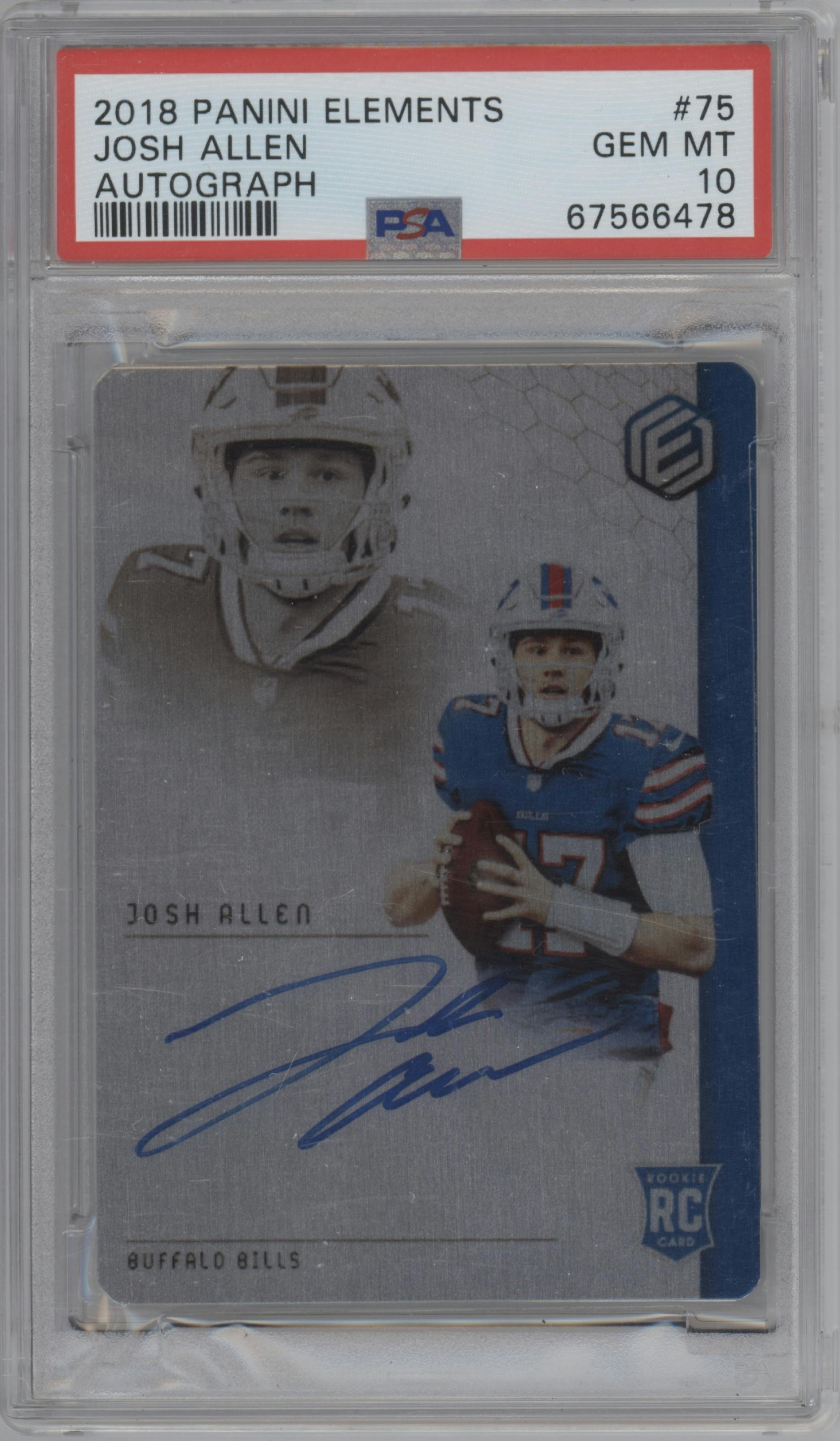 Josh Allen from the 2018 Panini Elements set graded by PSA and given an overall grade of 10.
