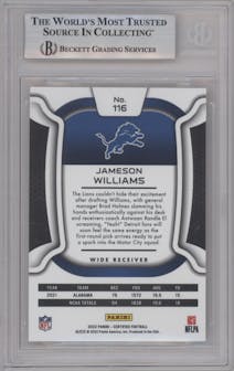 Jameson Williams  from the 2022 Panini Certified set featuring a Mirror Gold parallel graded by Beckett and given an overall grade of 9.