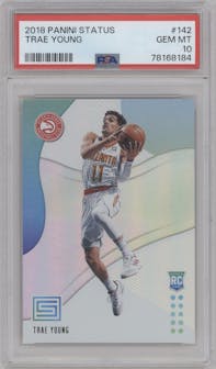 Trae Young from the 2018-19 Panini Status set graded by PSA and given an overall grade of 10.