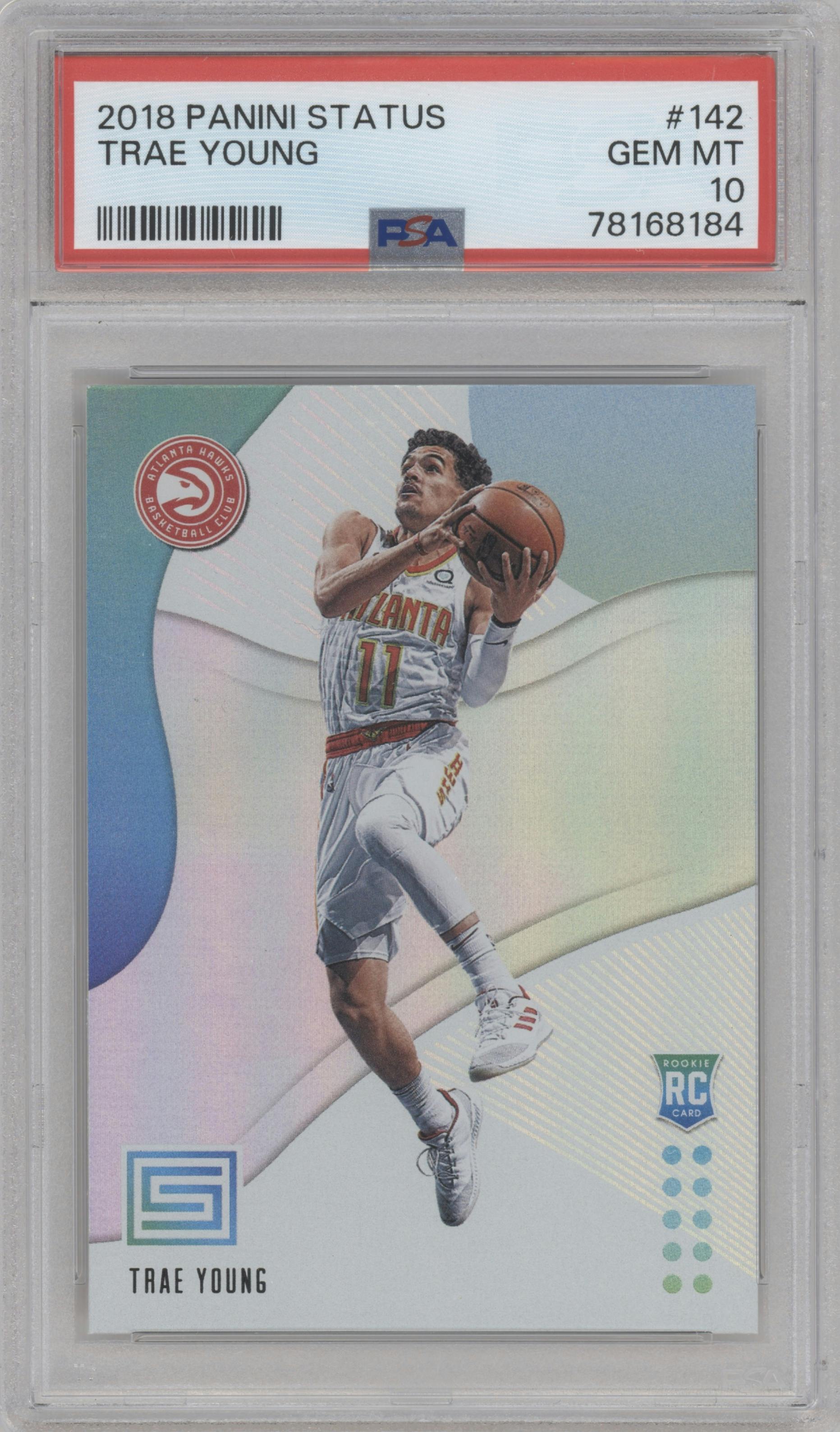 Trae Young from the 2018-19 Panini Status set graded by PSA and given an overall grade of 10.