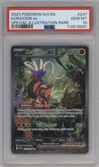 Koraidon EX from the 2023 Pokemon SV set graded by PSA and given an overall grade of 10.