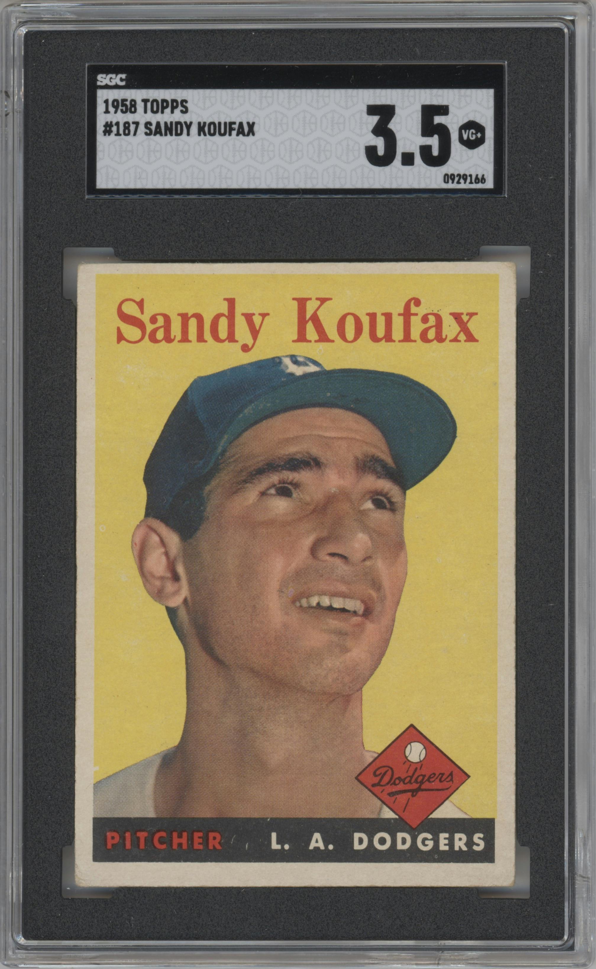 Sandy Koufax from the 1958 Topps set graded by SGC and given an overall grade of 3.5.