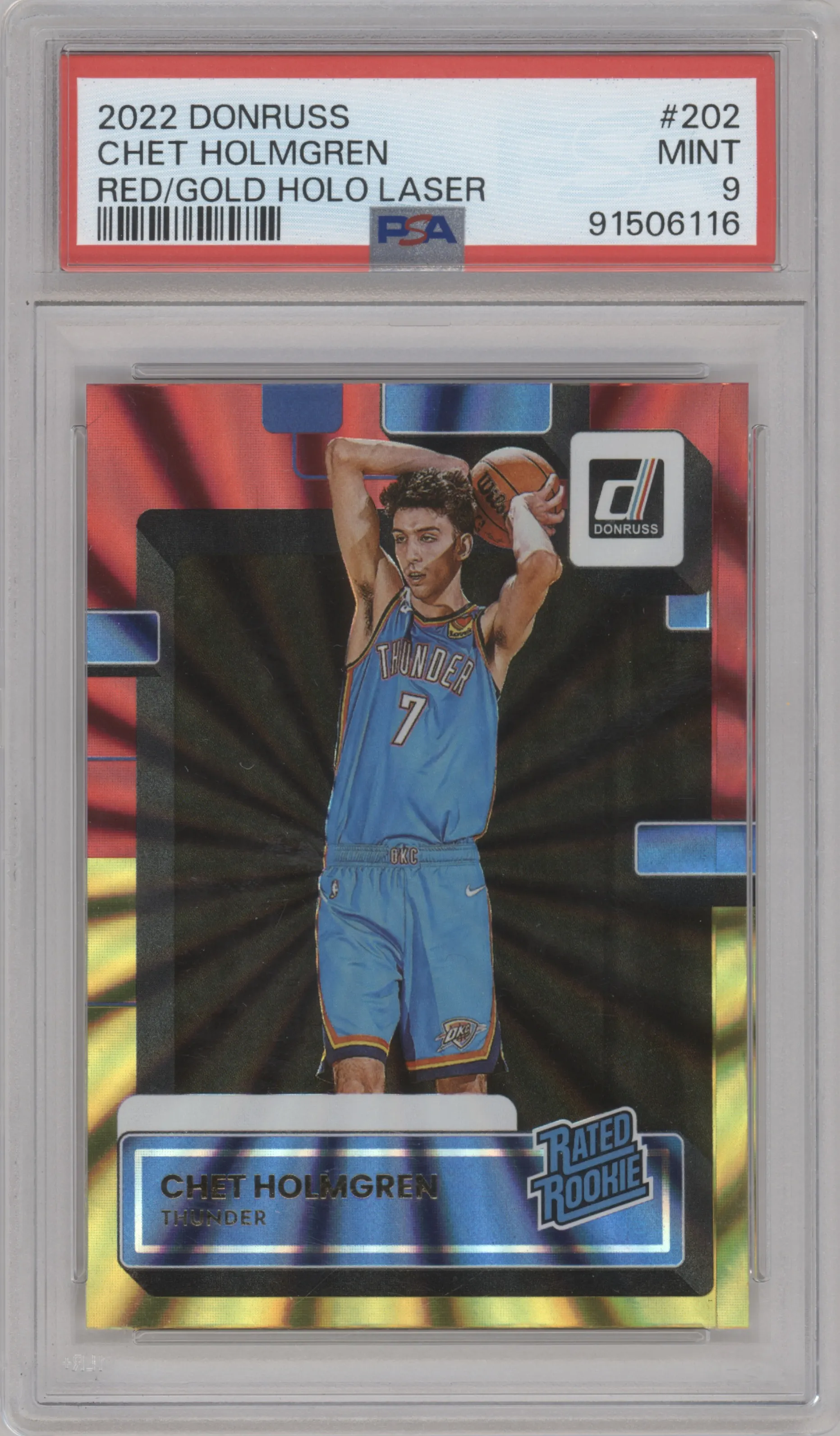 2022 Panini Donruss Rated Rookie Chet Holmgren Holo Red/Gold Laser PSA 9
