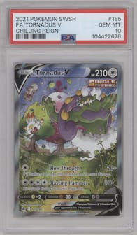Tornadus V from the 2021 Pokemon SWSH set graded by PSA and given an overall grade of 10.