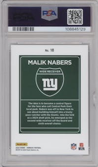 Malik Nabers  from the 2024 Donruss set graded by PSA and given an overall grade of 9.