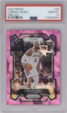 LeBron James from the 2023-24 Panini Prizm set featuring a Pink Ice parallel graded by PSA and given an overall grade of 10.