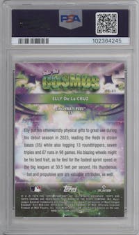Elly De La Cruz from the 2024 Topps Cosmic Chrome set graded by PSA and given an overall grade of 9.