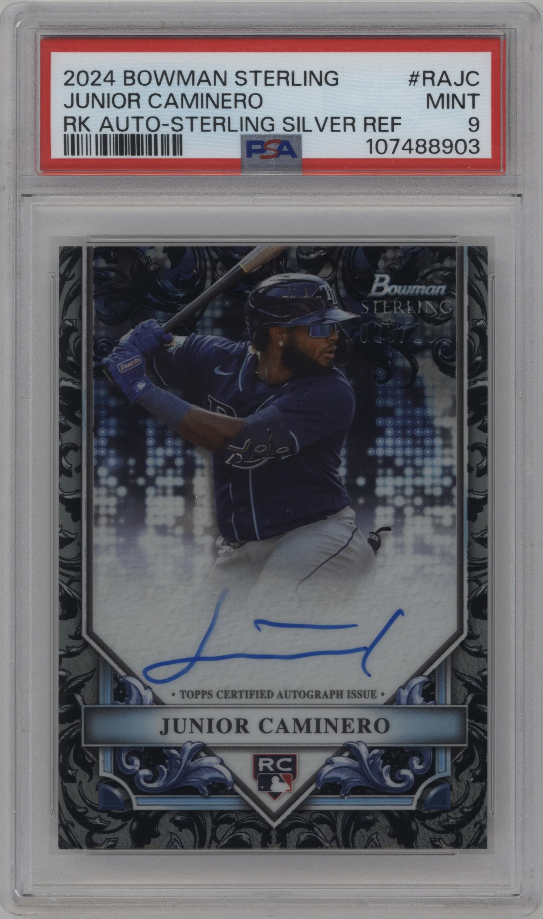 2024 Bowman Sterling Rke.Auto Junior Caminero Sterling Silver Refractor #RA-JC PSA 9