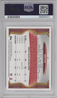 Travis Kelce from the 2013 Topps set graded by PSA and given an overall grade of 10.
