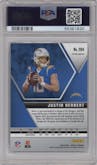 Justin Herbert from the 2020 Panini Mosaic set featuring a Reactive Orange parallel graded by PSA and given an overall grade of 10.