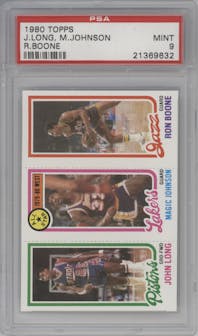 John Long/Magic Johnson/Ron Boone from the 1980-81 Topps set graded by PSA and given an overall grade of 9.