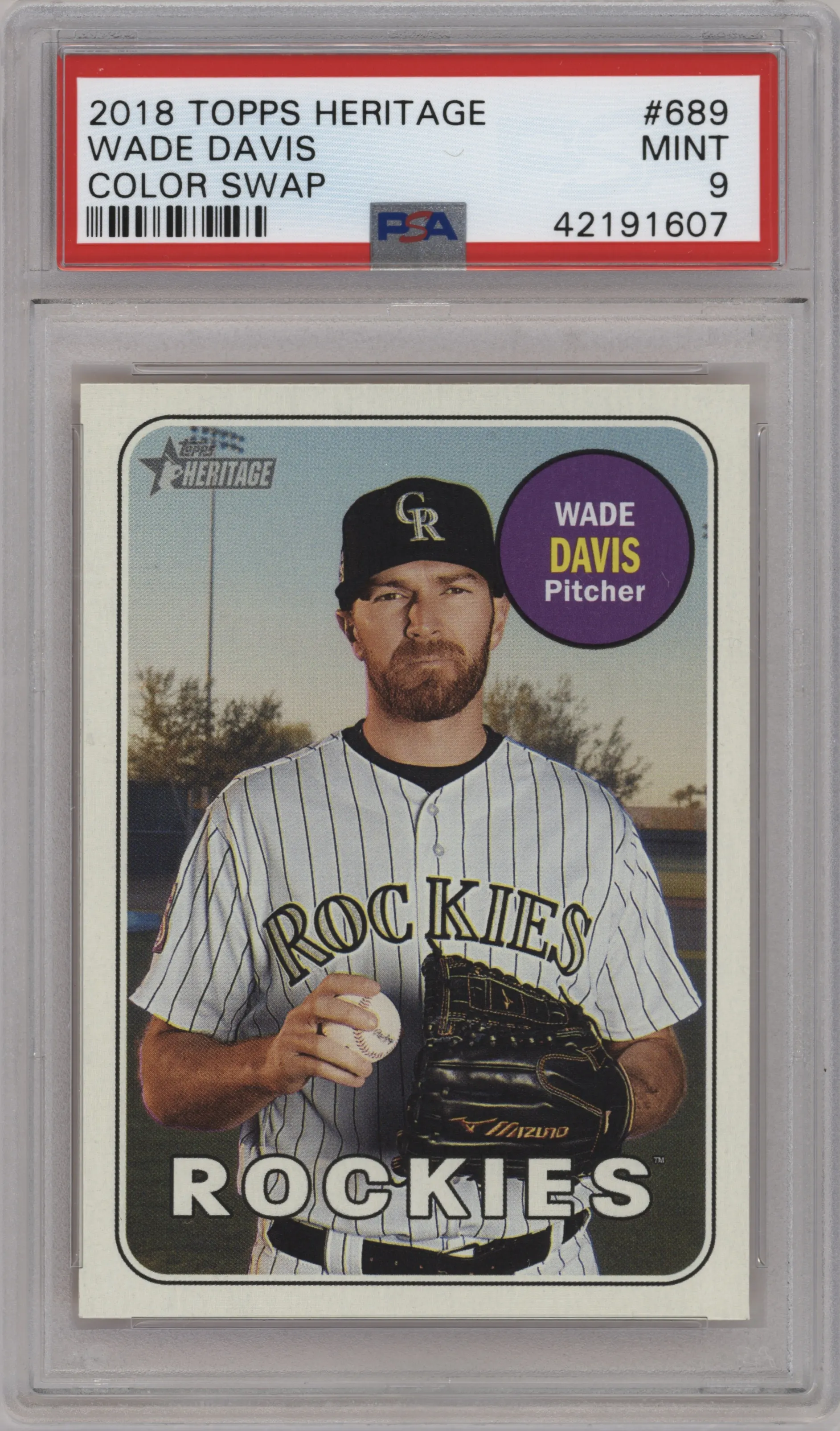 2018 Topps Heritage High Number Wade Davis Color Swap #689 PSA 9