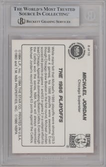Michael Jordan from the 1986 Star Michael Jordan set graded by Beckett and given an overall grade of 7.5.