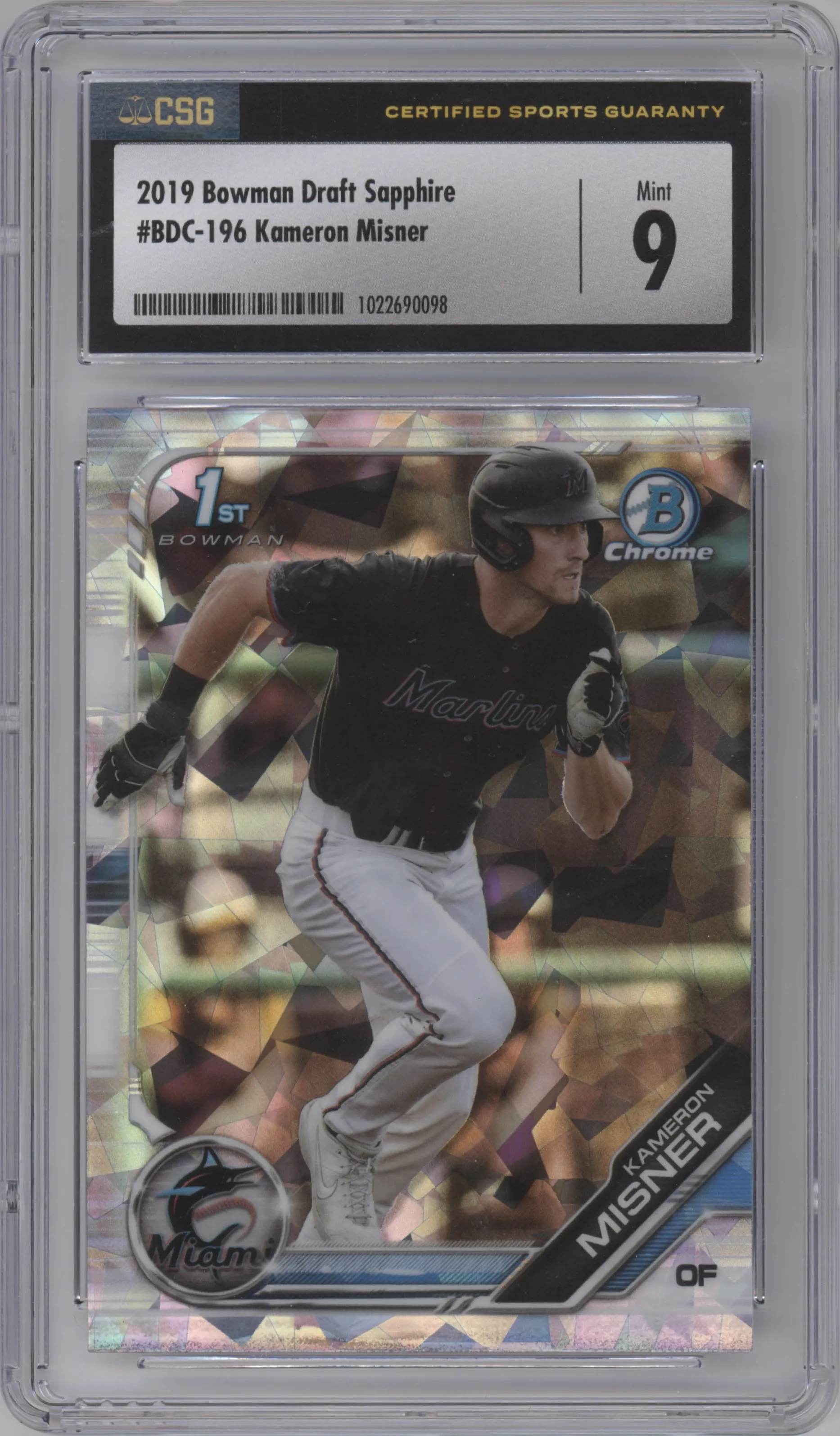 2019 Bowman Draft Sapphire Edition Chrome Kameron Misner #BDC-196 CGC 9