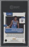 Jalen Williams from the 2022-23 Panini Donruss set featuring a Green Holo Laser parallel graded by SGC and given an overall grade of 9.