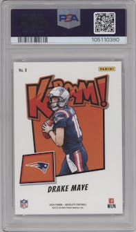 Drake Maye from the 2024 Panini Absolute set graded by PSA and given an overall grade of 10.