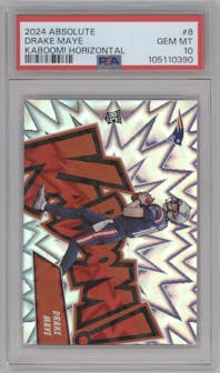 Drake Maye from the 2024 Panini Absolute set graded by PSA and given an overall grade of 10.