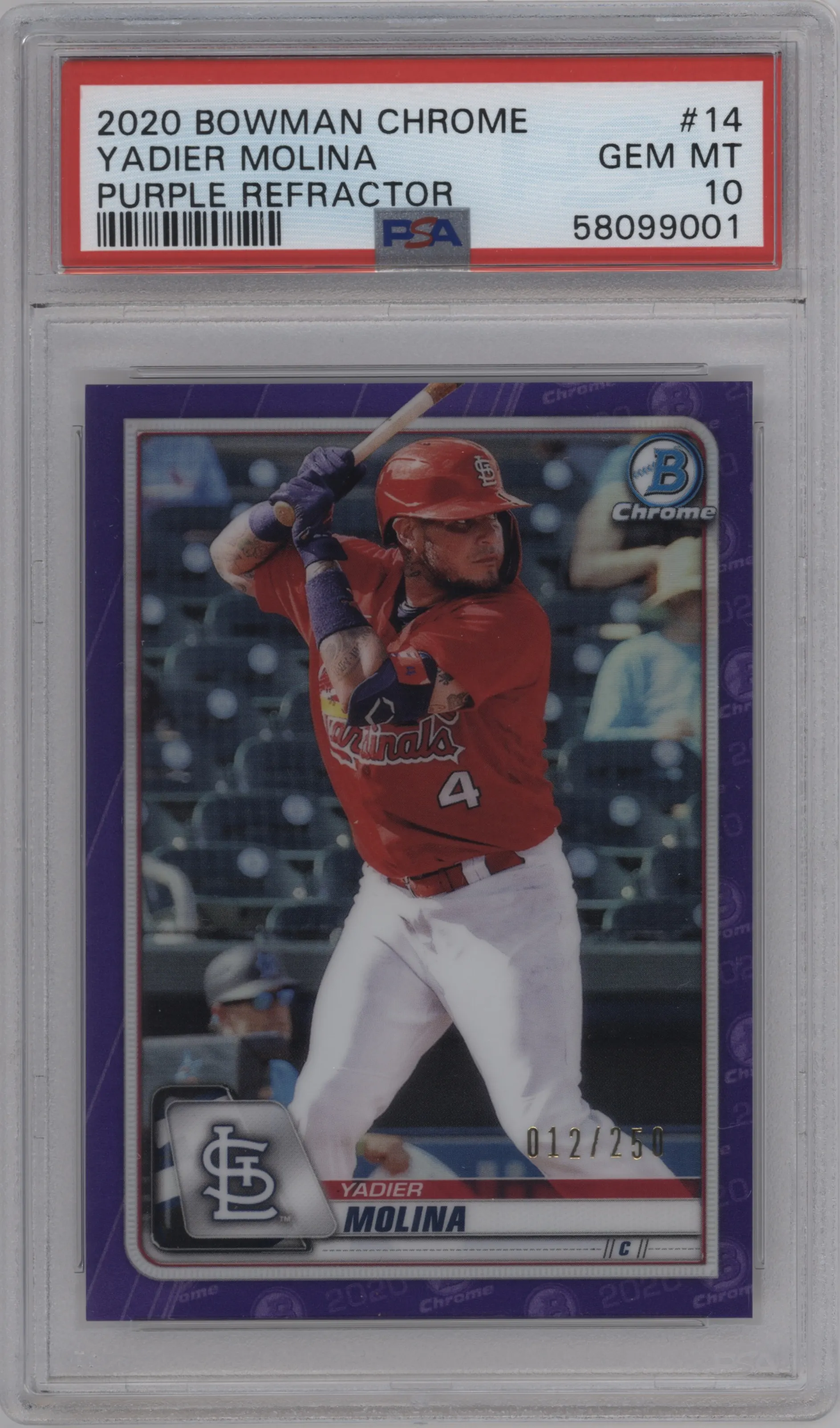 2020 Bowman Chrome Yadier Molina Purple Refractor #14 PSA 10