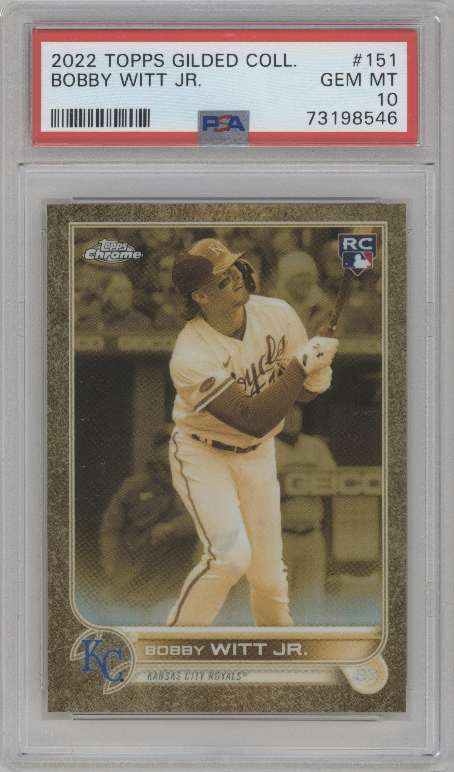 Bobby Witt Jr. from the 2022 Topps Gilded Collection set graded by PSA and given an overall grade of 10.