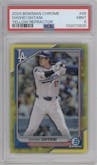 Shohei Ohtani from the 2024 Bowman Chrome set featuring a Yellow Refractor parallel graded by PSA and given an overall grade of 9.