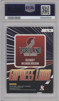 Scoot Henderson from the 2023-24 Donruss Optic set featuring a Holo parallel graded by PSA and given an overall grade of 10.
