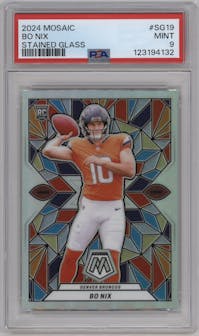 Bo Nix from the 2024 Panini Mosaic set graded by PSA and given an overall grade of 9.