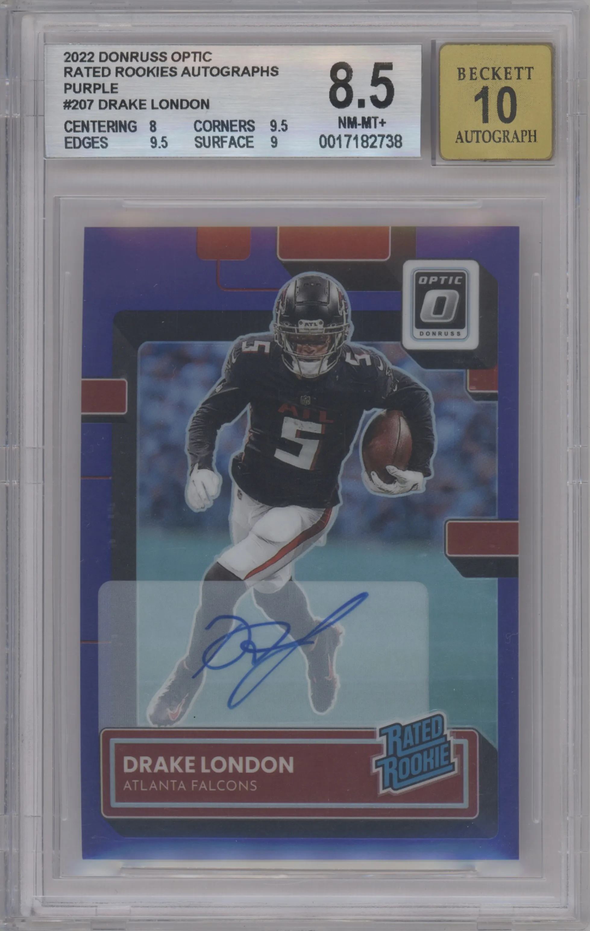 2022 Panini Donruss Optic Rtd.Rke.Auto Drake London Purple BGS 8.5