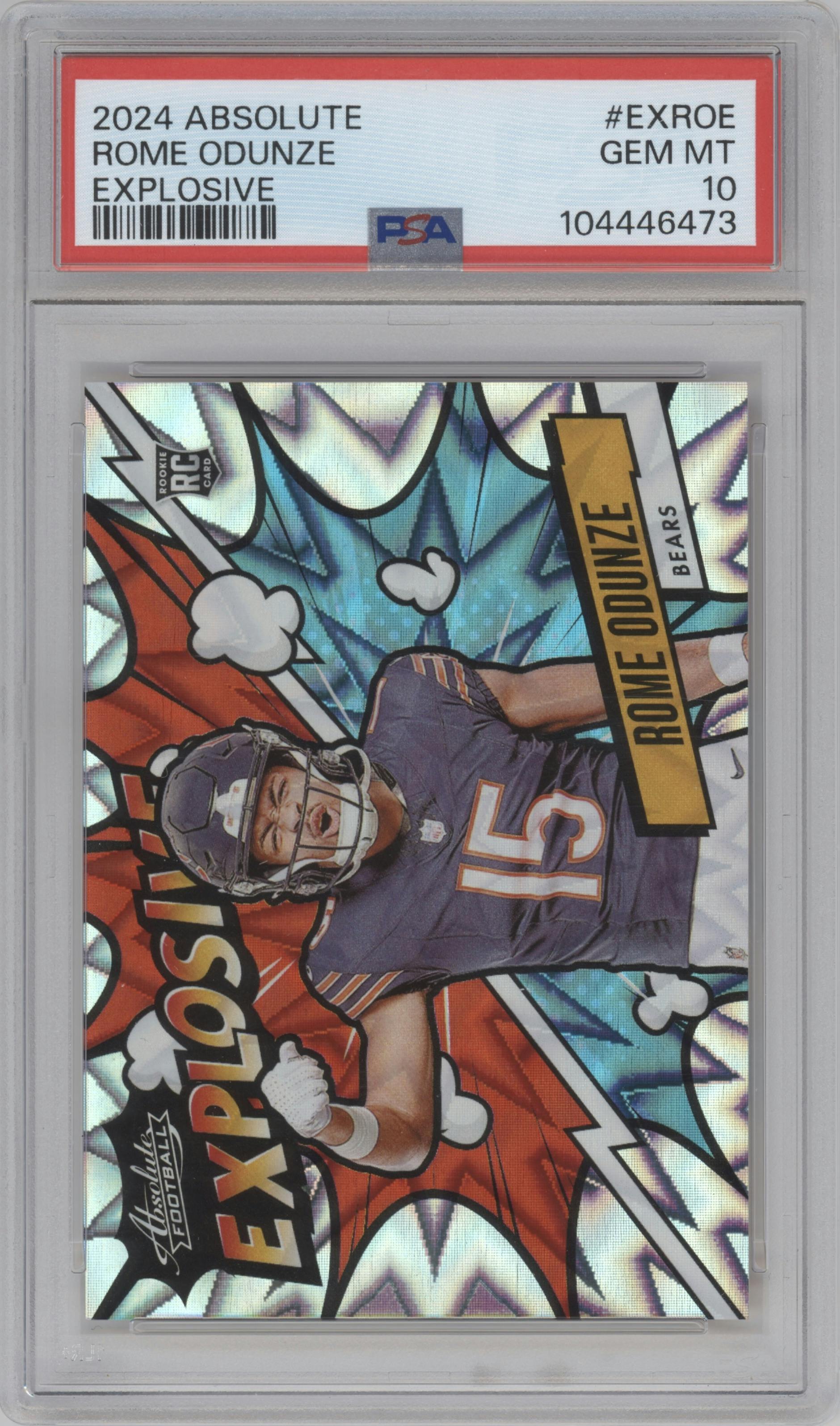 Rome Odunze from the 2024 Panini Absolute set graded by PSA and given an overall grade of 10.