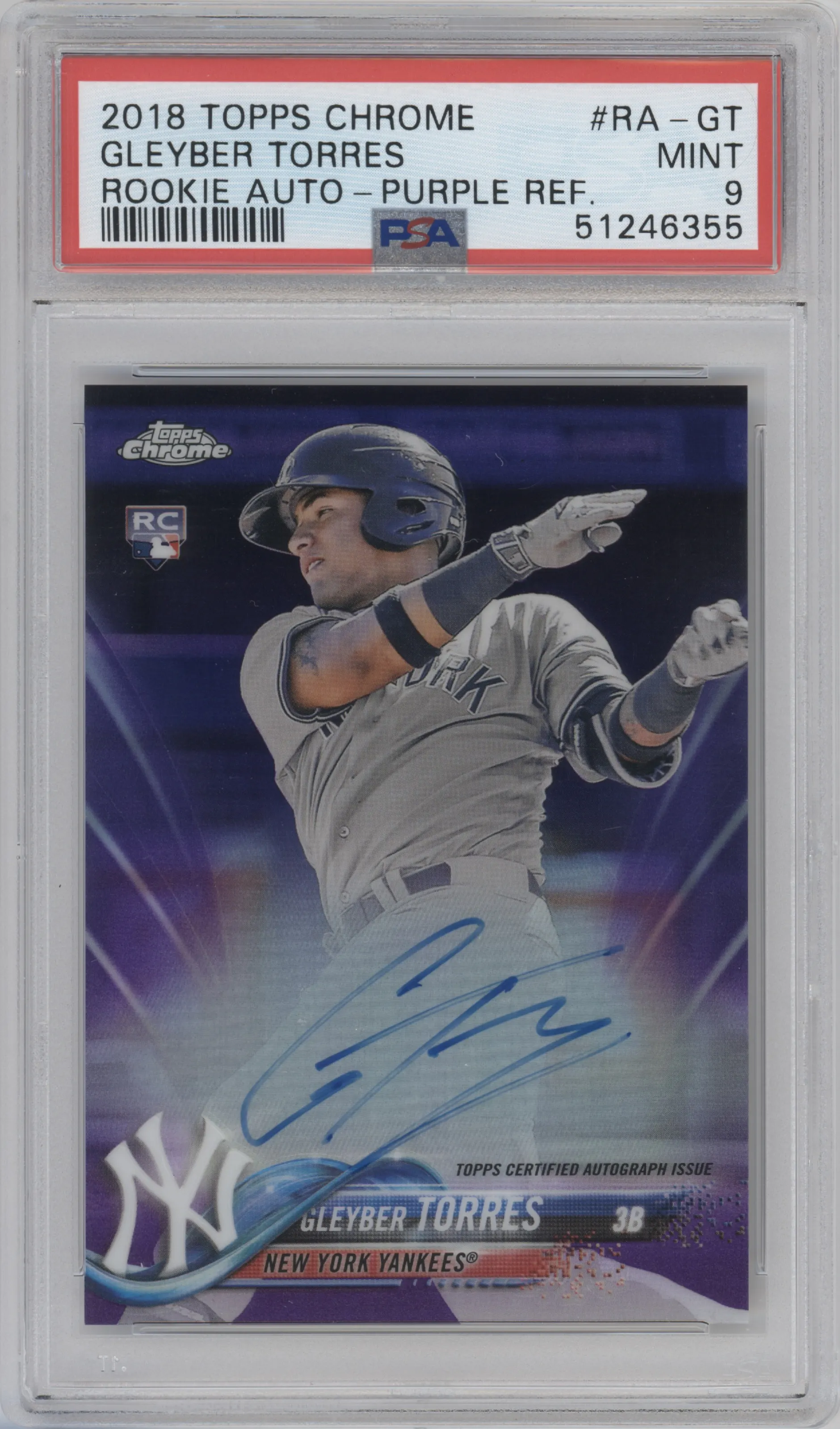 2018 Topps Chrome Rke.Auto Gleyber Torres Purple Refractor PSA 9