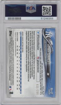 Gleyber Torres from the 2018 Topps Chrome set featuring a Purple Refractor  parallel graded by PSA and given an overall grade of 9.