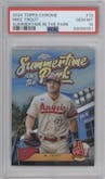 Mike Trout from the 2024 Topps Chrome set graded by PSA and given an overall grade of 10.