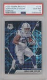 Jonathan Taylor from the 2020 Panini Mosaic set featuring a Genesis parallel graded by PSA and given an overall grade of 10.
