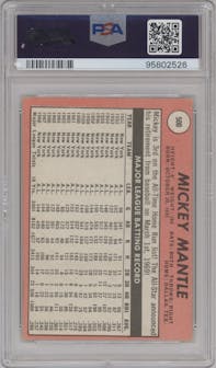 Mickey Mantle from the 1969 Topps set featuring a Last Name in Yellow parallel graded by PSA and given an overall grade of 4.