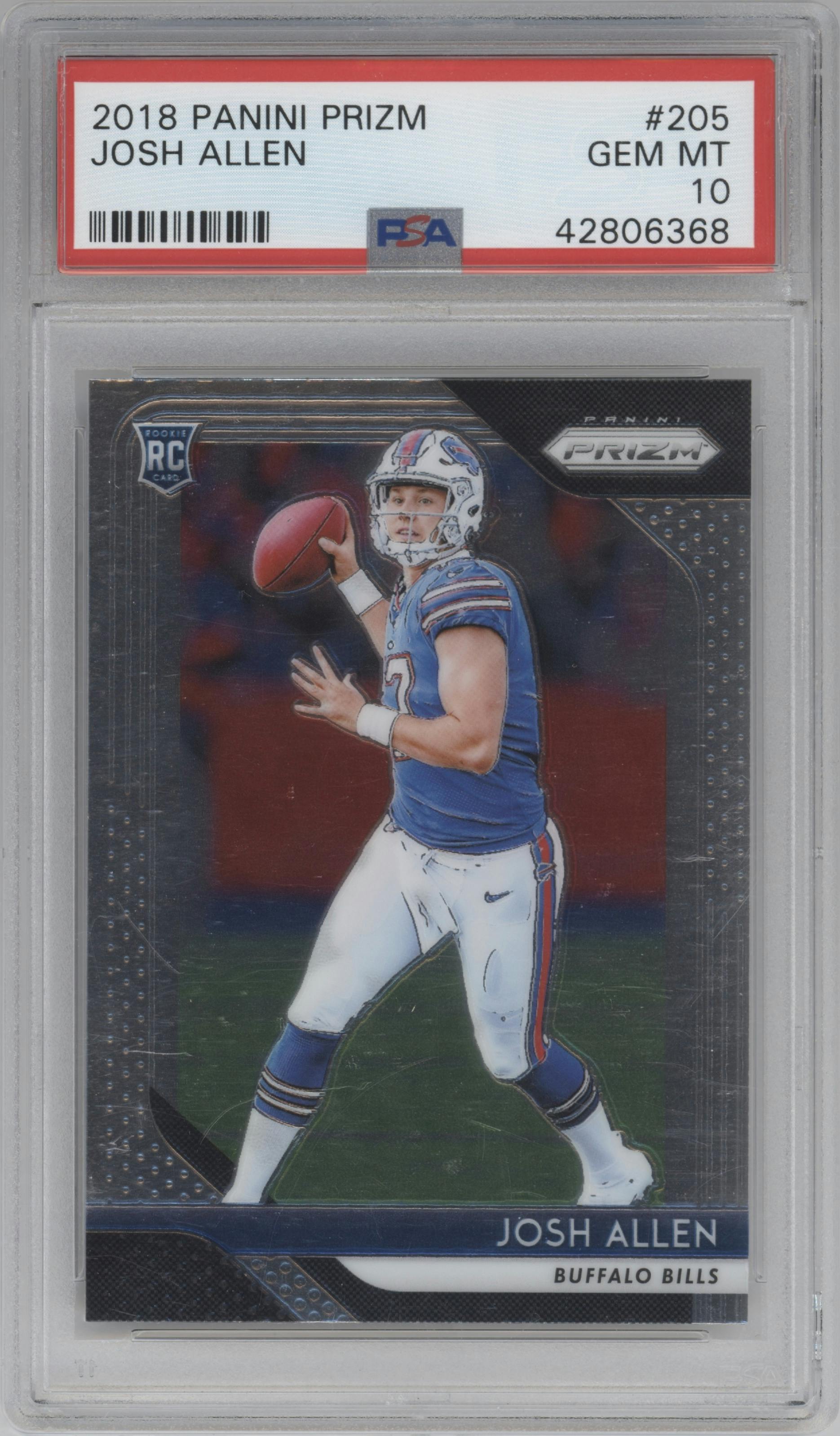 Josh Allen from the 2018 Panini Prizm set graded by PSA and given an overall grade of 10.