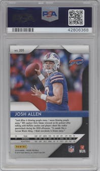 Josh Allen from the 2018 Panini Prizm set graded by PSA and given an overall grade of 10.