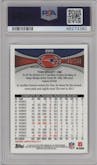 Tom Brady from the 2012 Topps Chrome set featuring a Blue Refractor parallel graded by PSA and given an overall grade of 9.