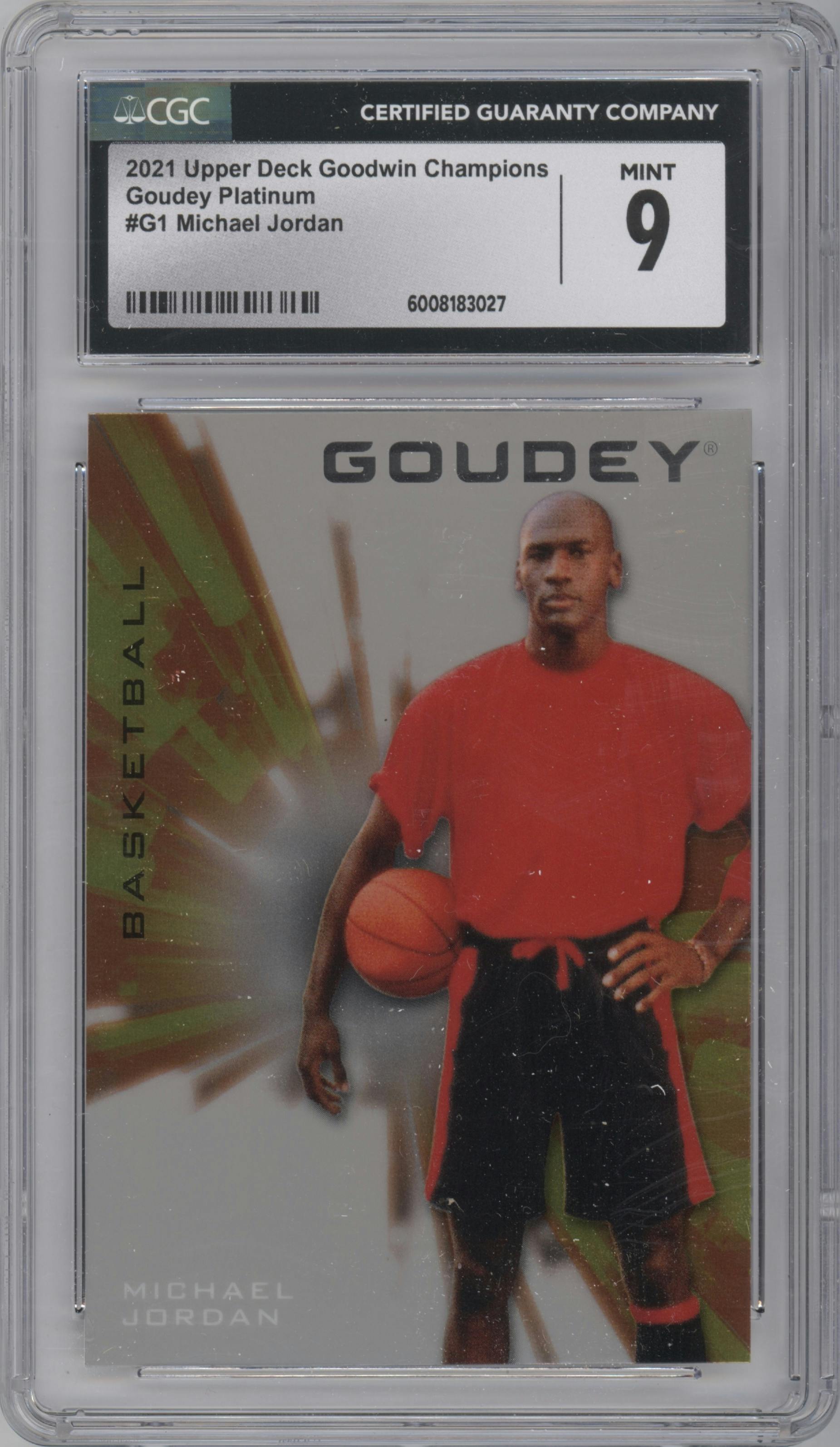 Michael Jordan from the 2021 Upper Deck Goodwin Champions set graded by CSG and given an overall grade of 9.