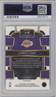 LeBron James from the 2023-24 Panini Select  set featuring a Zebra parallel graded by PSA and given an overall grade of 9.