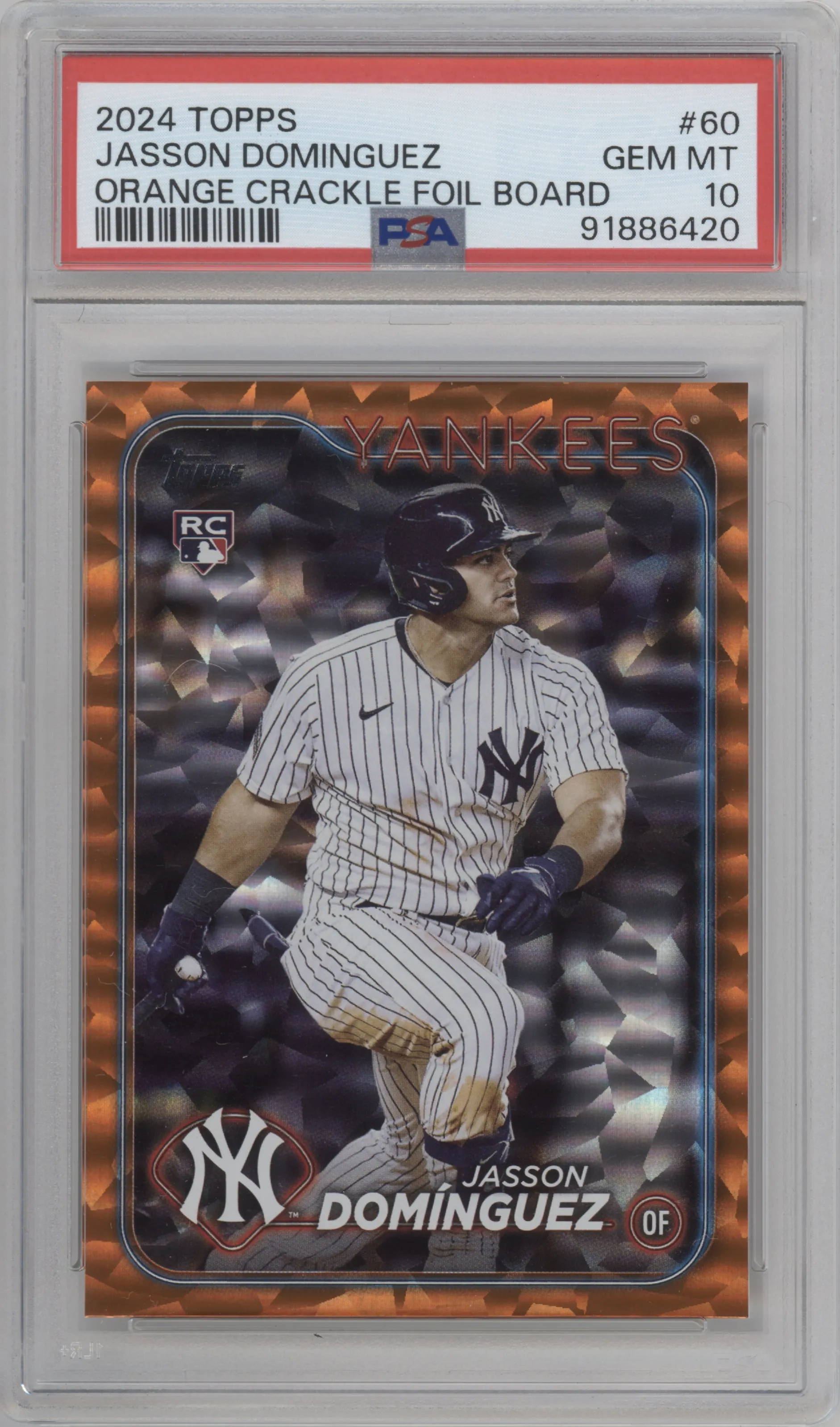 2024 Topps Jasson Dominguez Orange Crackle Foil PSA 10