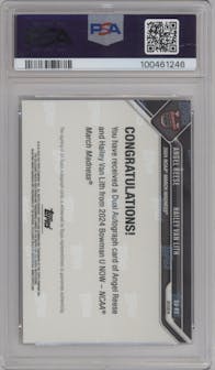 Angel Reese/Hailey Van Lith from the 2024 Bowman U Now March Madness set featuring a Blue parallel graded by PSA and given an overall grade of 10.