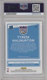 Tyrese Haliburton from the 2020-21 Panini Donruss Optic set featuring a Purple Shock parallel graded by PSA and given an overall grade of 10.
