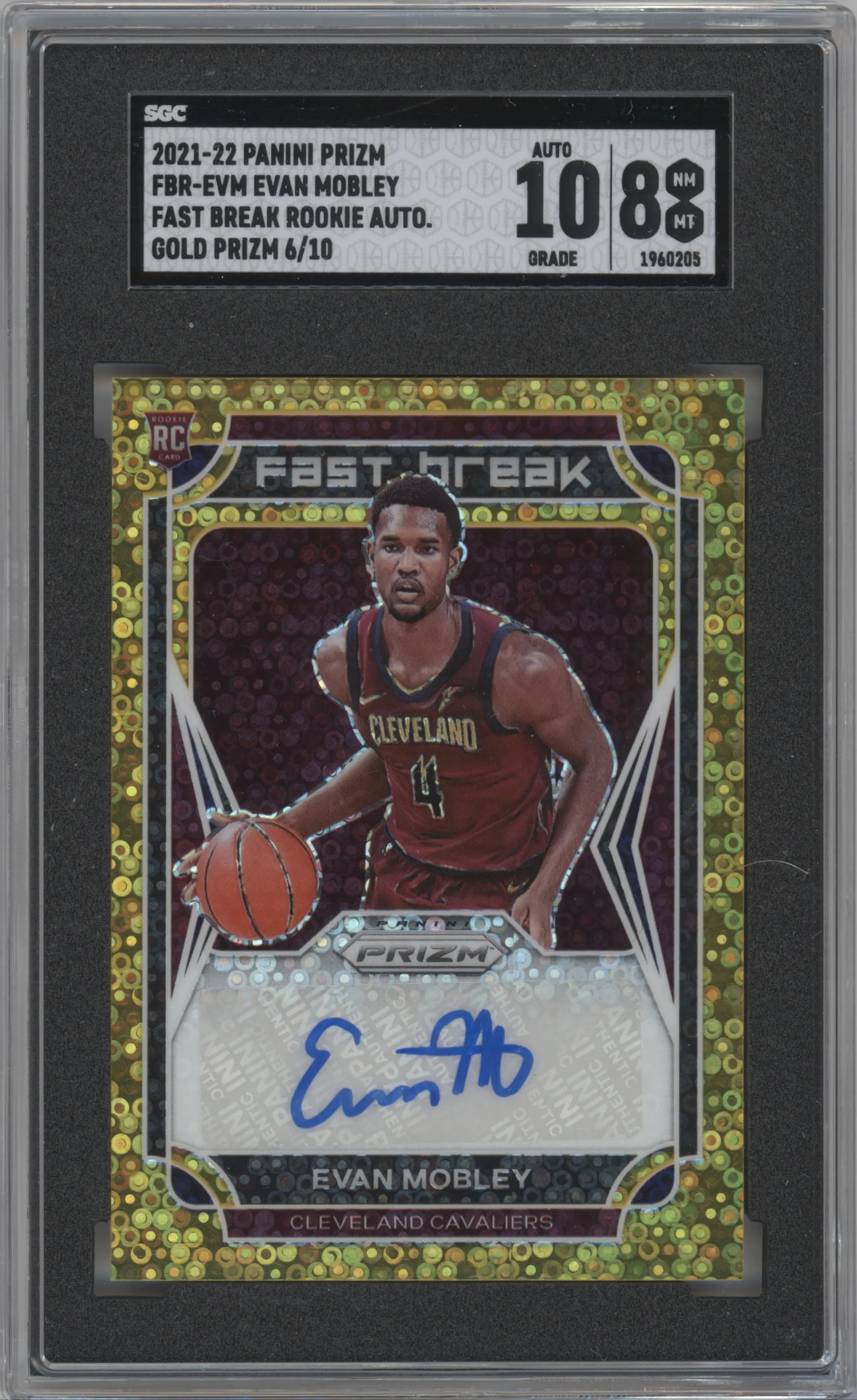 2021 Panini Prizm Fast Break Auto Evan Mobley Gold Prizm SGC 8