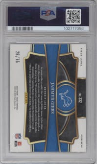 Jahmyr Gibbs from the 2023 Panini Select set featuring a Tri-Color parallel graded by PSA and given an overall grade of 10.