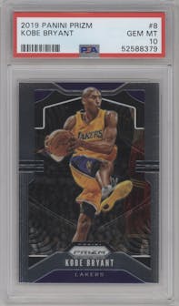 Kobe Bryant from the 2019-20 Panini Prizm set graded by PSA and given an overall grade of 10.