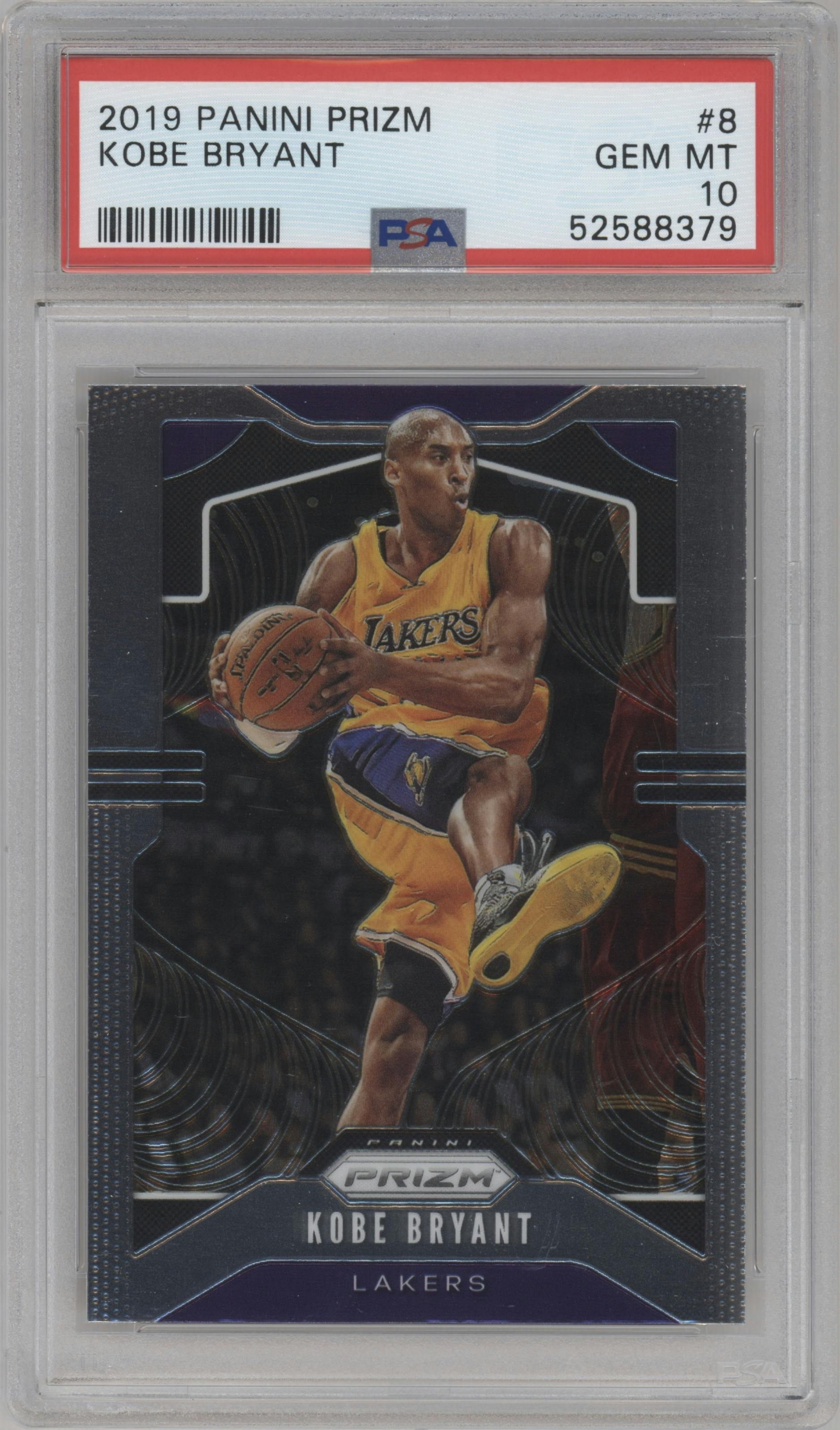 Kobe Bryant from the 2019-20 Panini Prizm set graded by PSA and given an overall grade of 10.