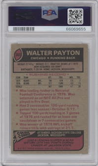 Walter Payton from the 1977 Topps set graded by PSA and given an overall grade of 7.