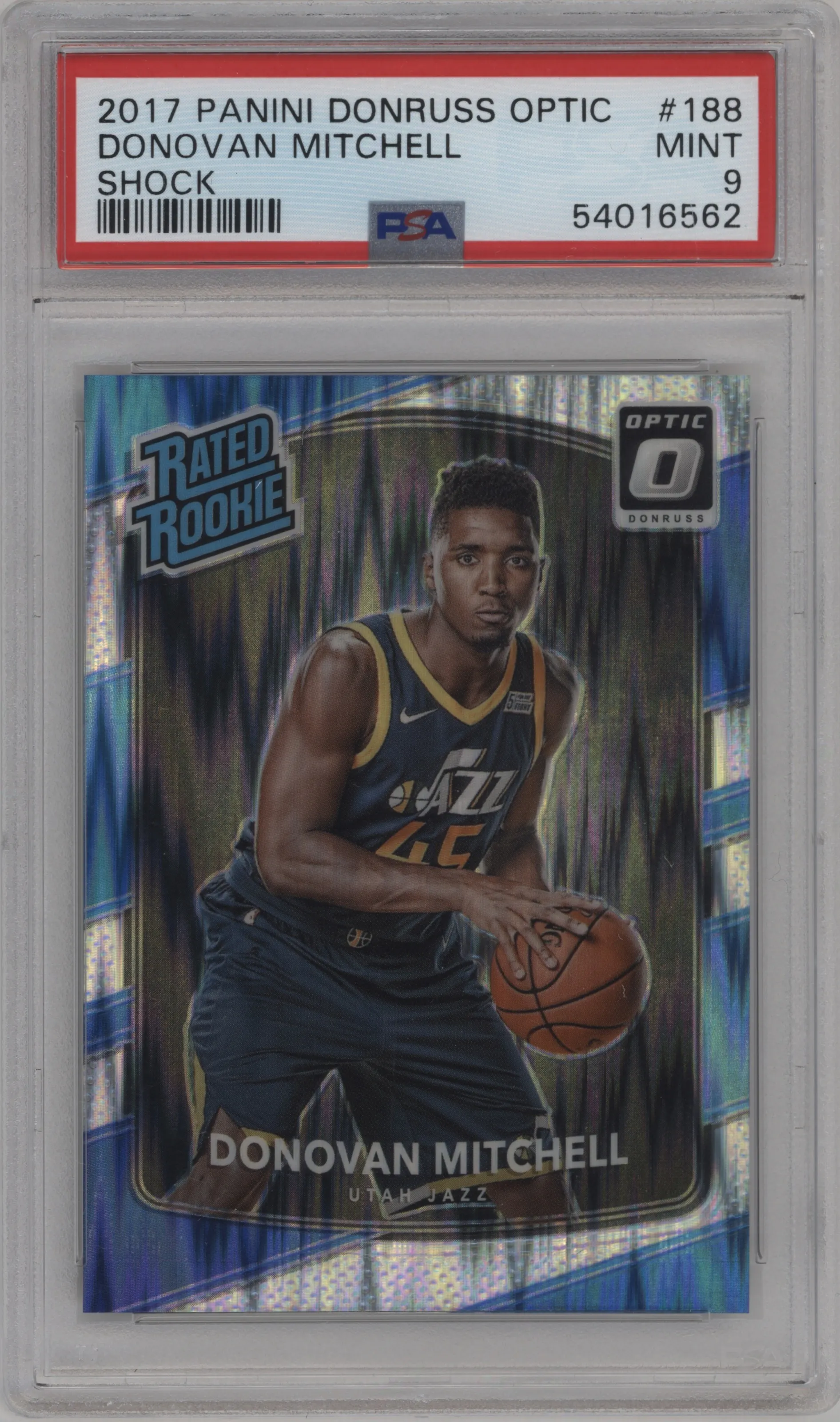 2017 Panini Donruss Optic Rated Rookie Donovan Mitchell Shock PSA 9