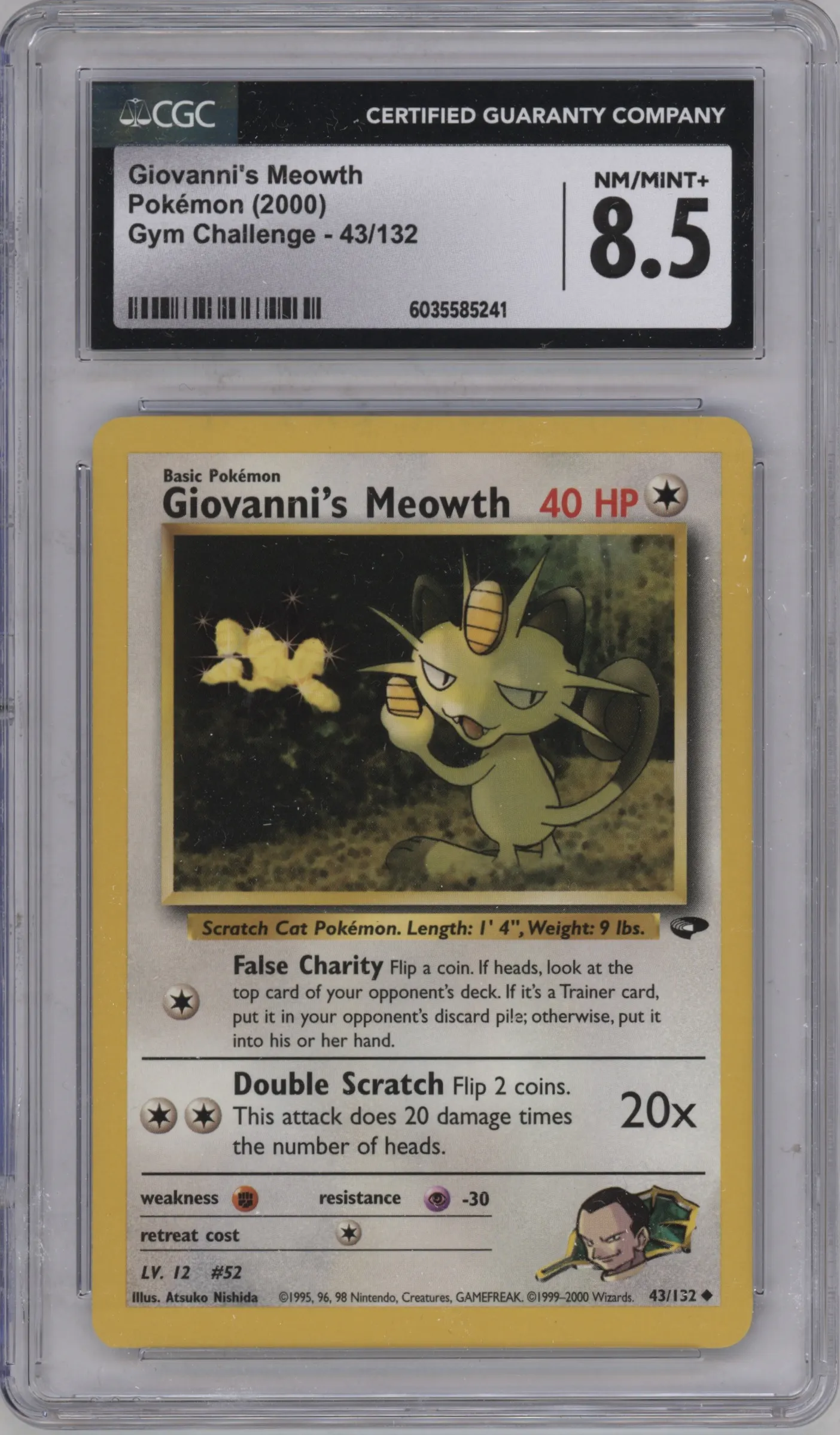 2000 Pokemon GH Gym Challenge Giovanni's Meowth #43 CGC 8.5